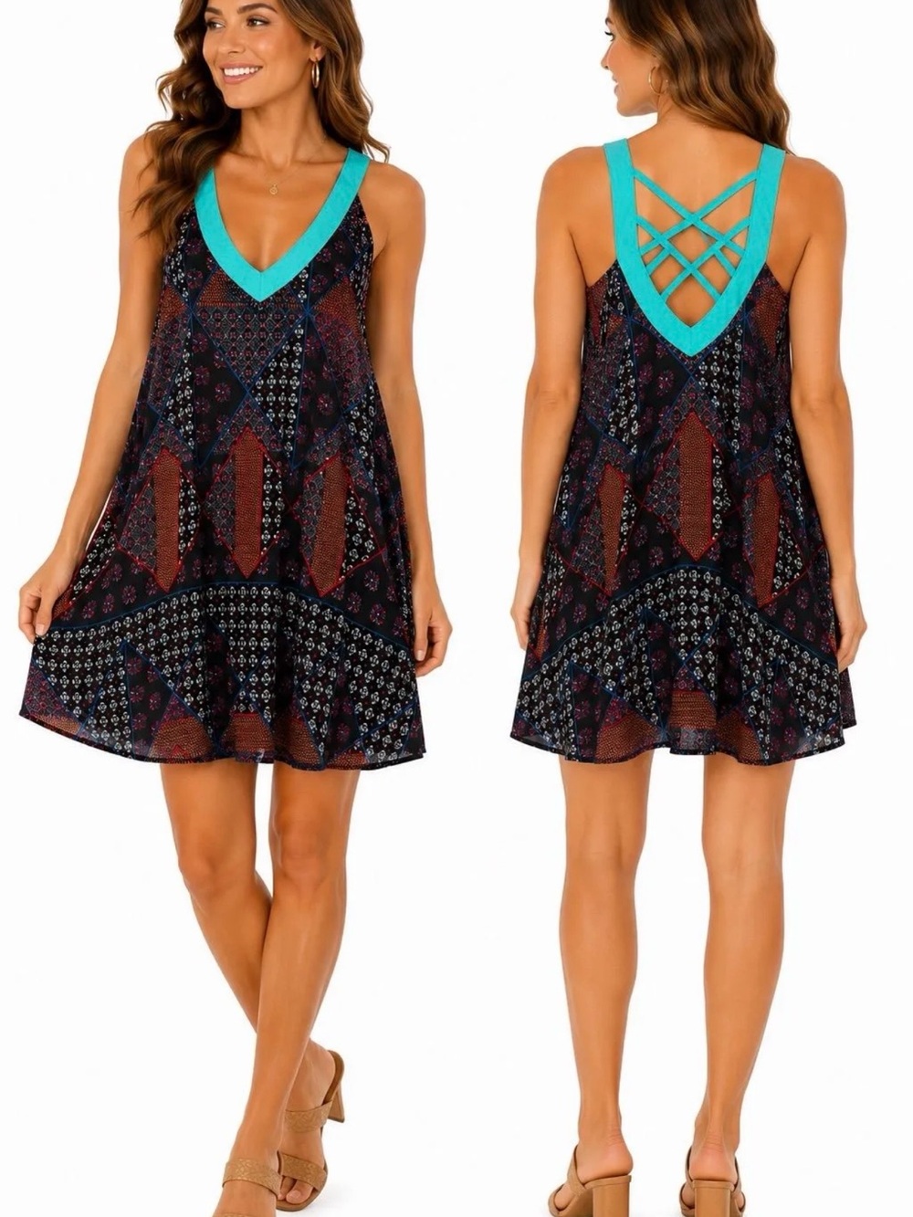 Hayden Black Mixed-Print dress